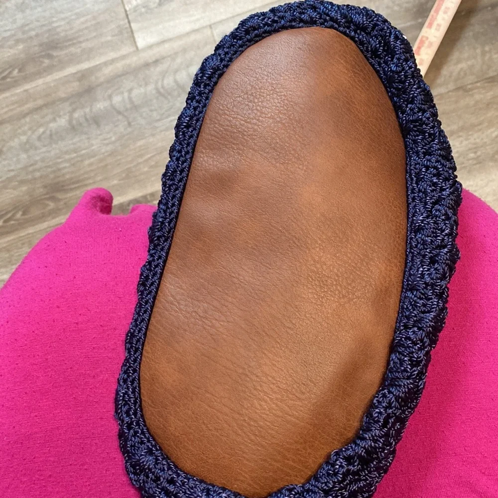 The Sak Navy Crochet Shoulder Bag with Brown Leather Straps